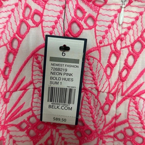 Crown & Ivy Women's Neon Pink Lace Overlay Mini Dress Size 6 100% cotton - Picture 4 of 7